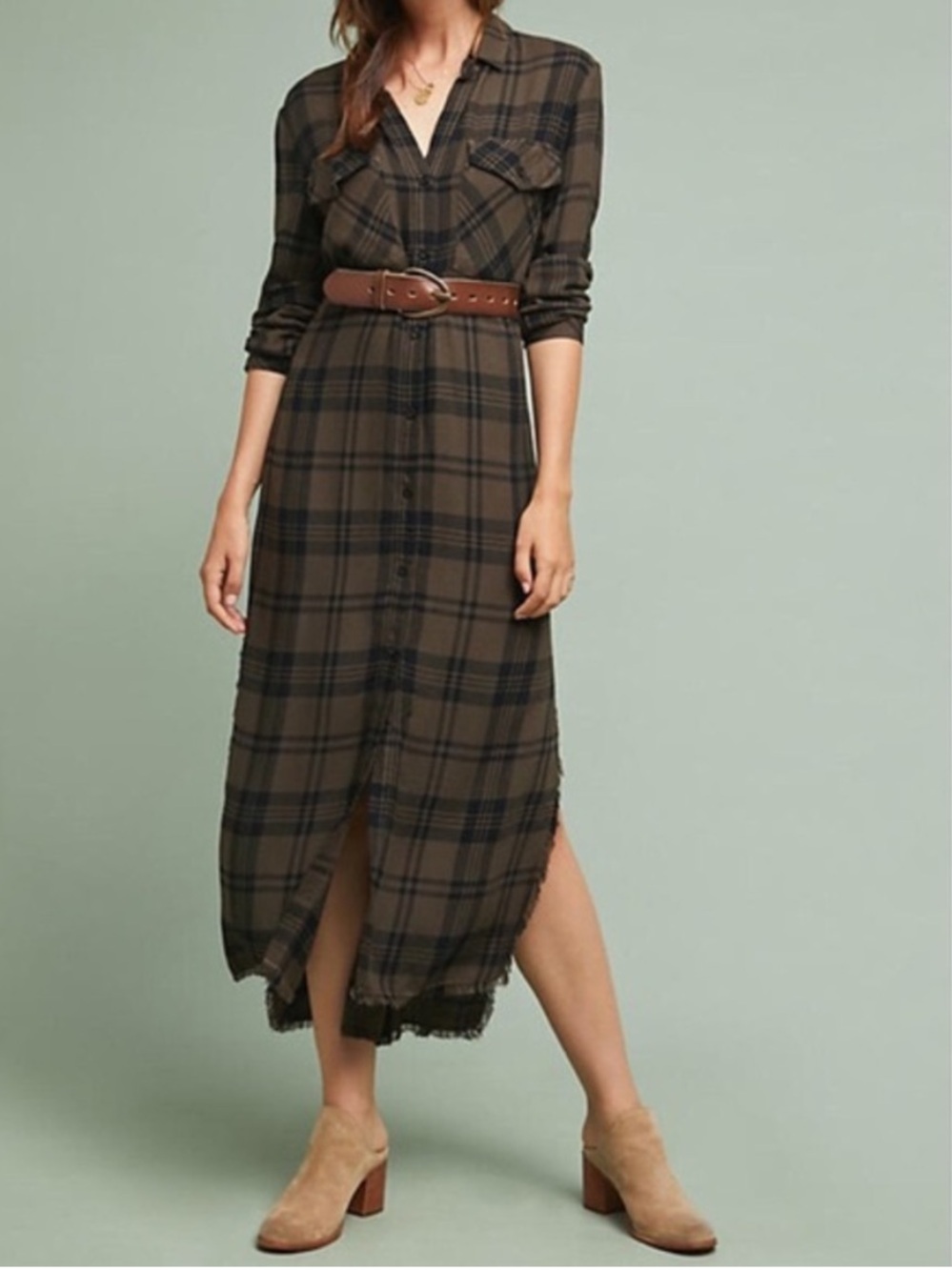 Cloth & Stone Plaid Long Maxi Shirt Dress Duster